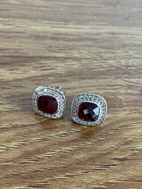 David Yurman Red Gems Stud Earrings with Garnet and Pavé Diamonds